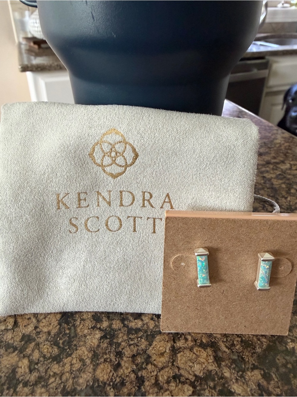 Kendra Scott Blue-Green Turquoise Opal Bar Stud Earrings